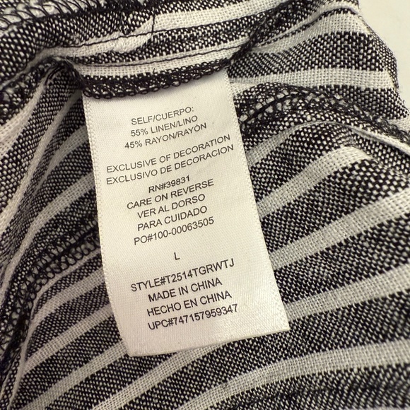 Jolt Beachy Black & White Linen Blend Paperbag Pants Elastic Waist Size Large - Picture 2 of 5